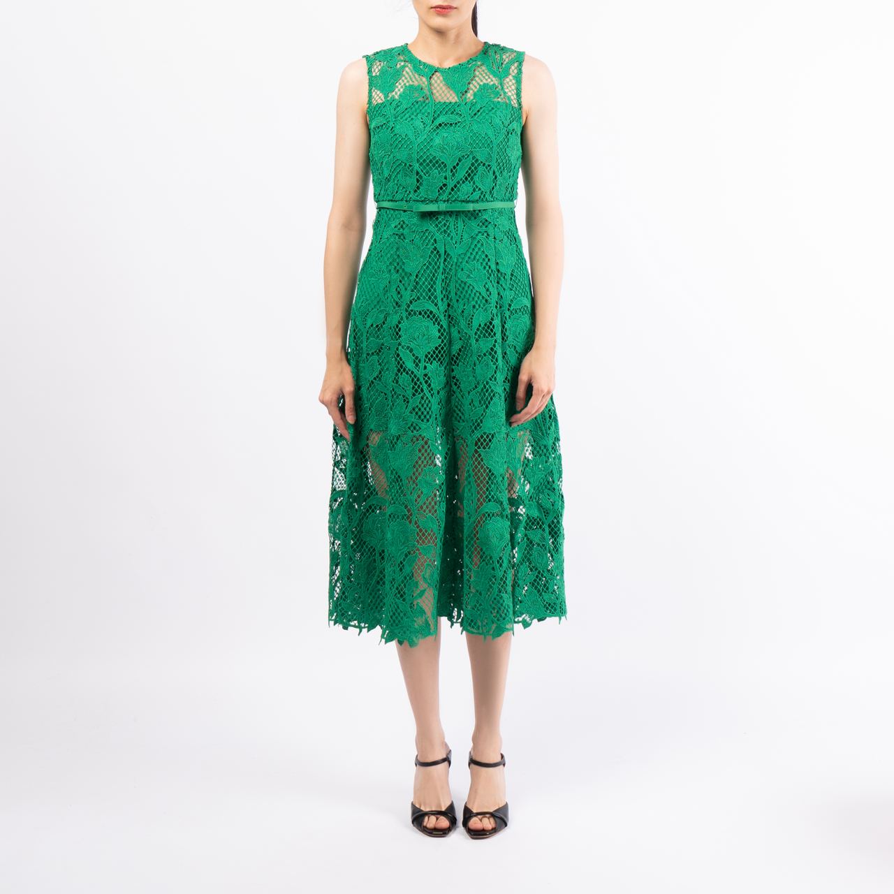 Self Portrait Flower Lace Sleeveless Midi Dress Green – voilà.id
