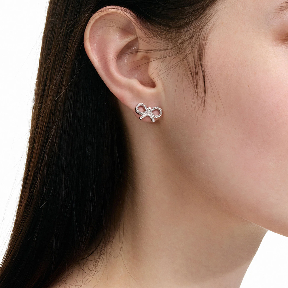 Self Portrait Micro Crystal Bow Earrings Silver Grey – voilà.id