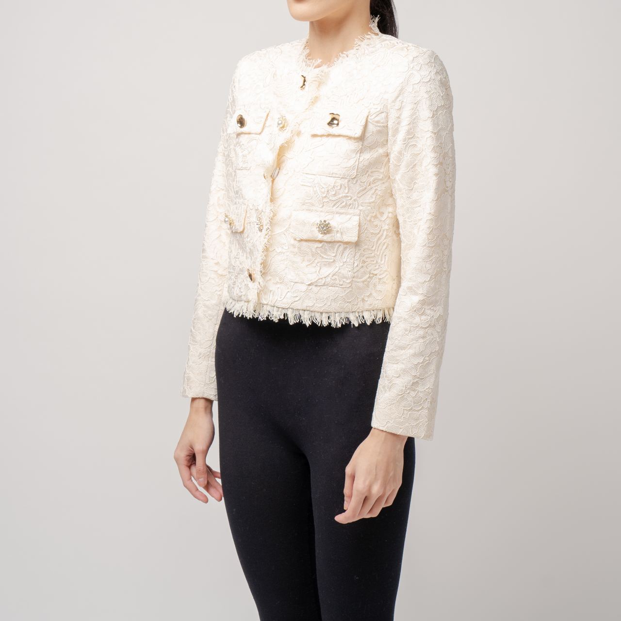 Self Portrait Corded Lace Buttoned Jacket Cream – voilà.id