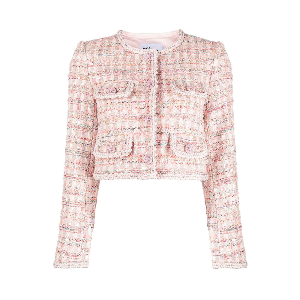 Self-Portrait Pink Boucle Fur Cuff Jacket