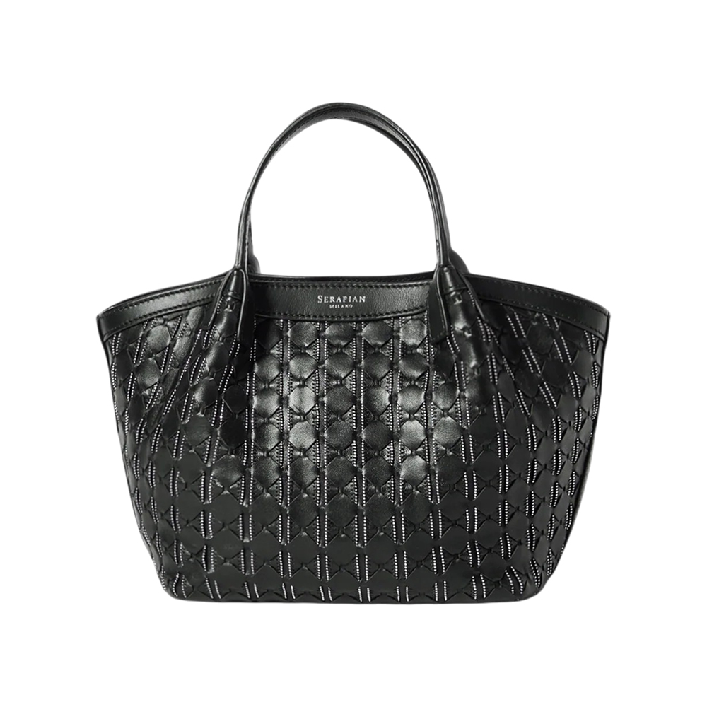 Serapian Mini Secret Bag In Mosaico Microchain Leather Black