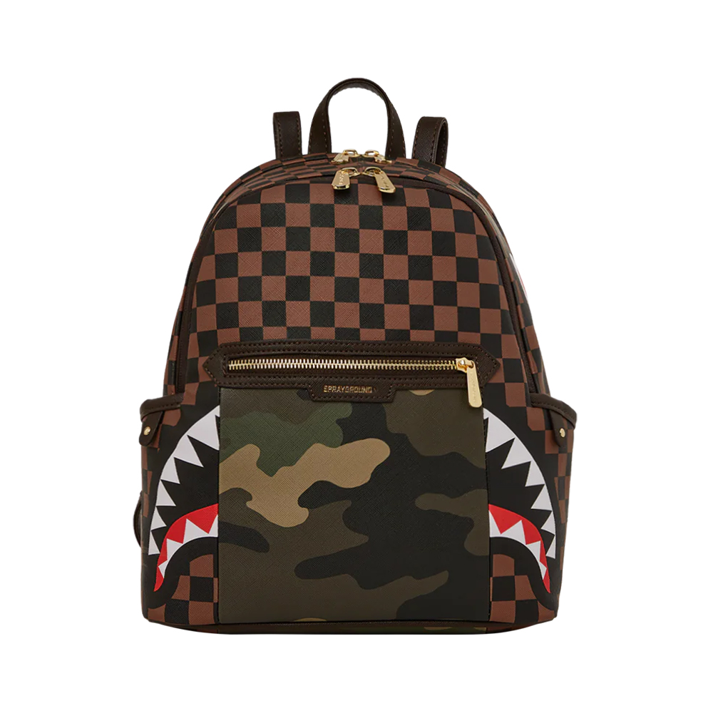 Sprayground Zip with Camo Accent Savage Backpack Brown voilà.id