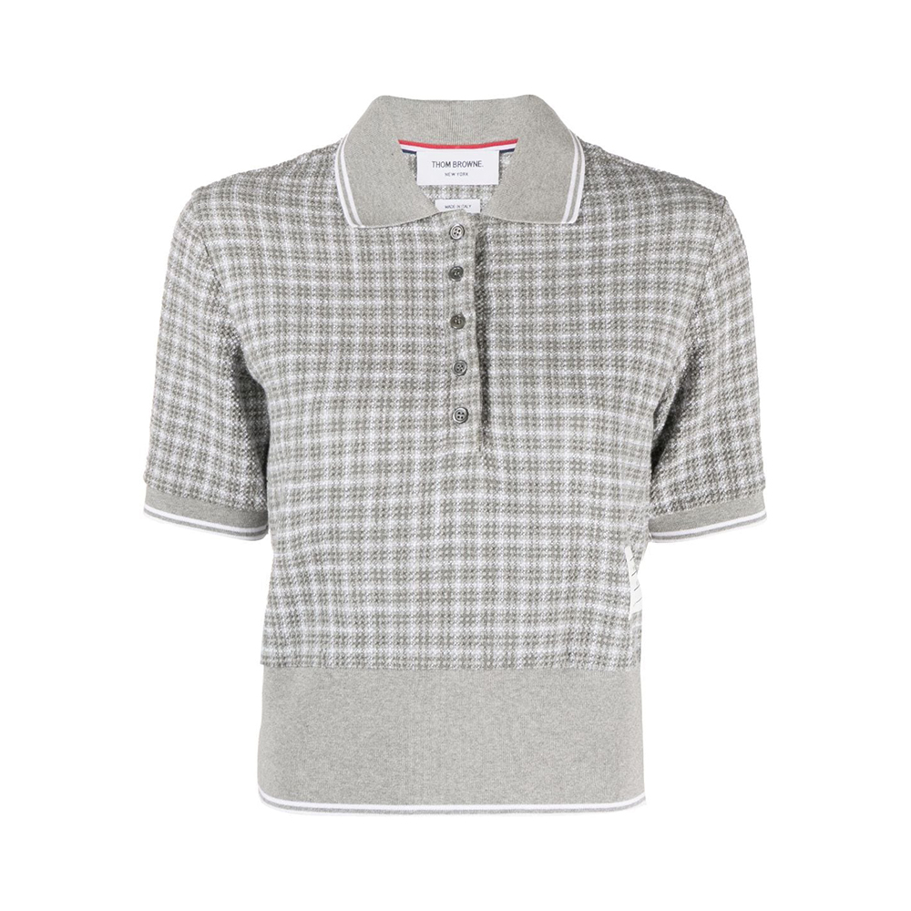Thom Browne Checked Tweed Cropped Polo Shirt Grey – voilà.id