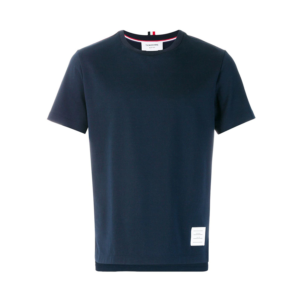Tシャツ・カットソー THOM BROWNE Logo band jersey t-shirt Thom Browne Jersey Side Slit Relaxed Fit T-Shirt Navy Medium