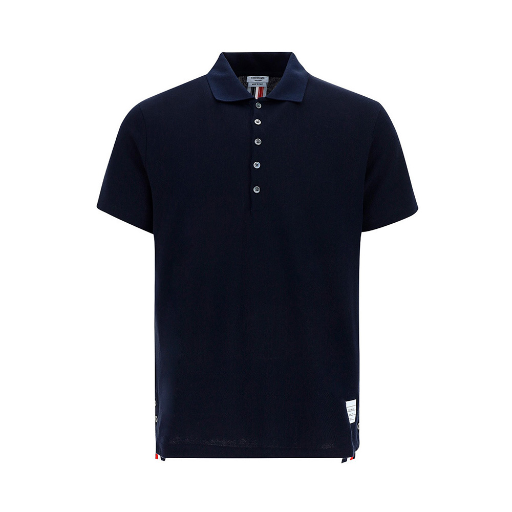 Thom Browne Center Back RWB Stripe Cotton Pique Polo Shirt