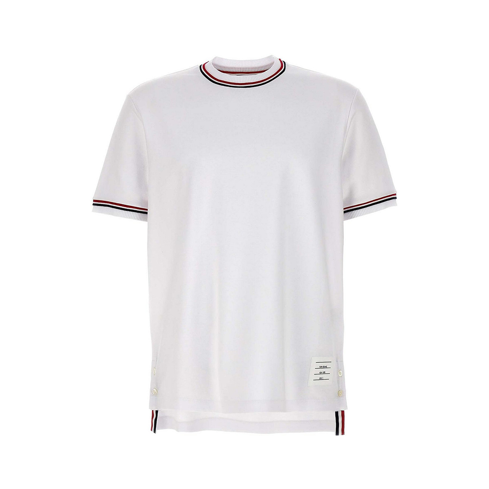 Thom Browne RWB Stripe Cotton Milano Short Sleeves Mock Neck