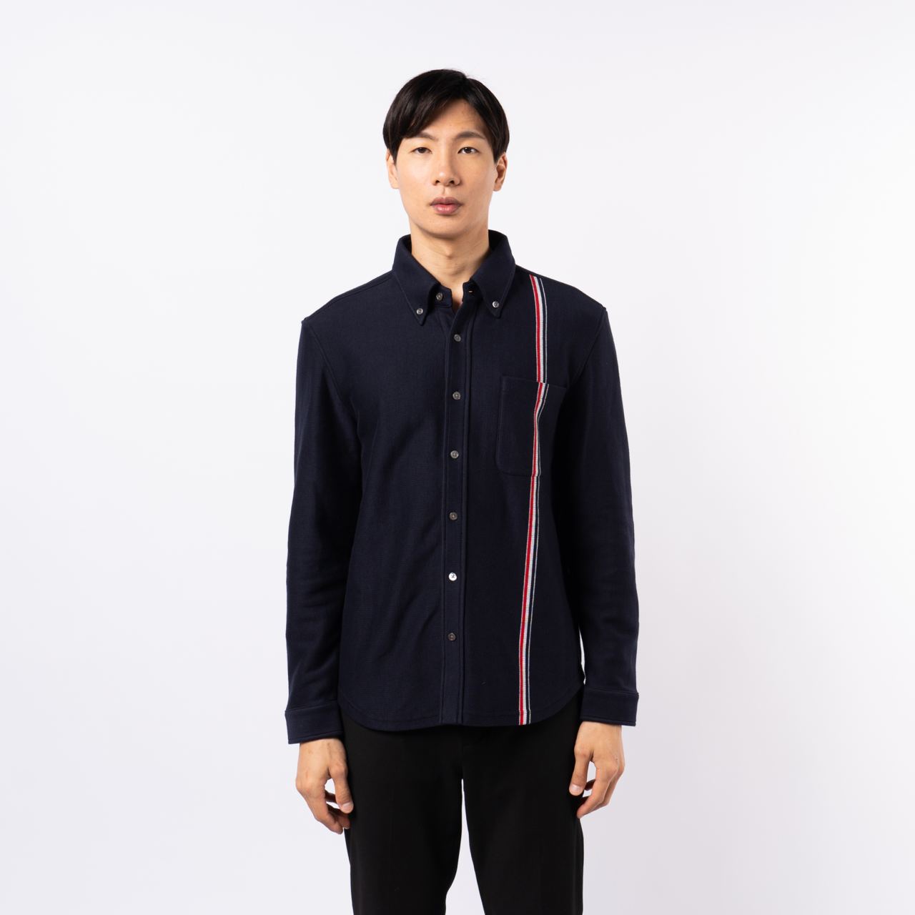 THOM BROWNE FW25 'RWB Knit Trim' T-shirt (MJS288A00042 100)