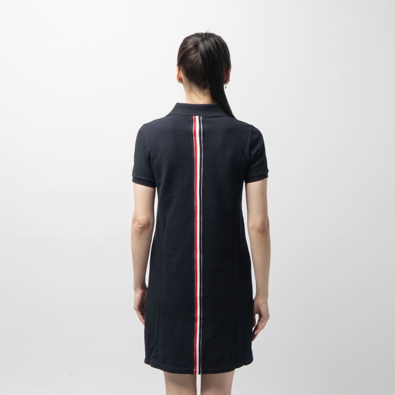 Thom Browne Stripe Center Back Cotton Pique Polo Dress Navy