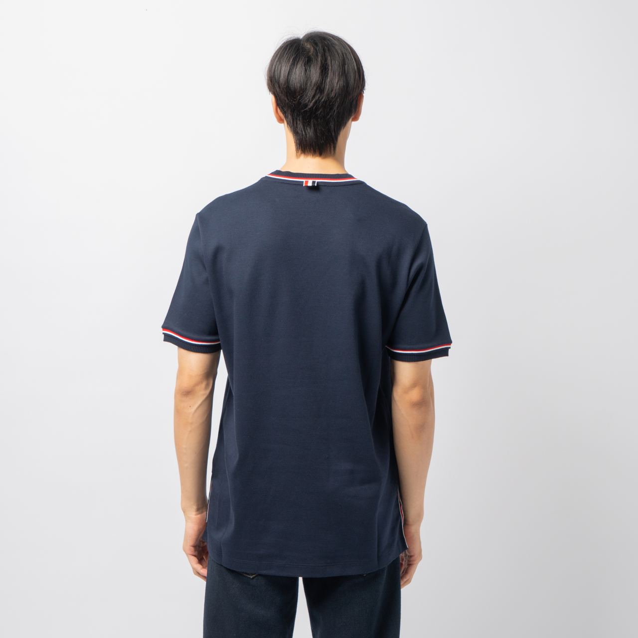 Thom Browne RWB Stripe Cotton Milano Short Sleeves Mock Neck