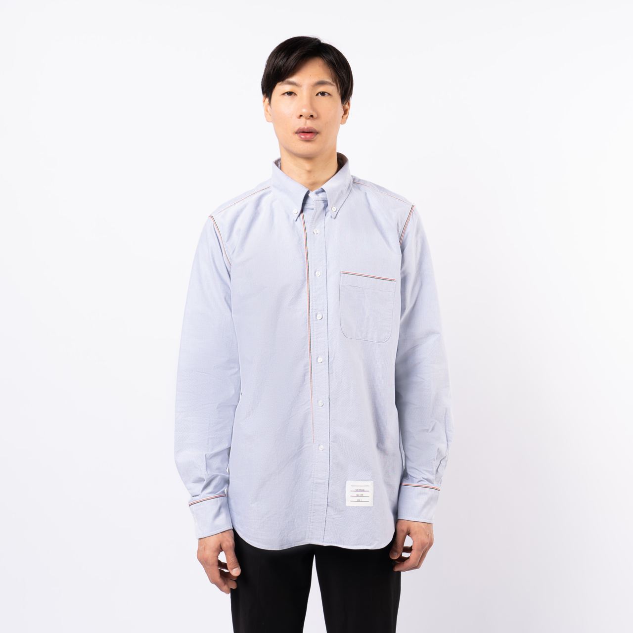 ■THOM BROWNE■ RWB Point Shirt One Piece Light Blue FDS002E Thom Browne RWB Trim Shirt Dress | Blue | FARFETCH CA