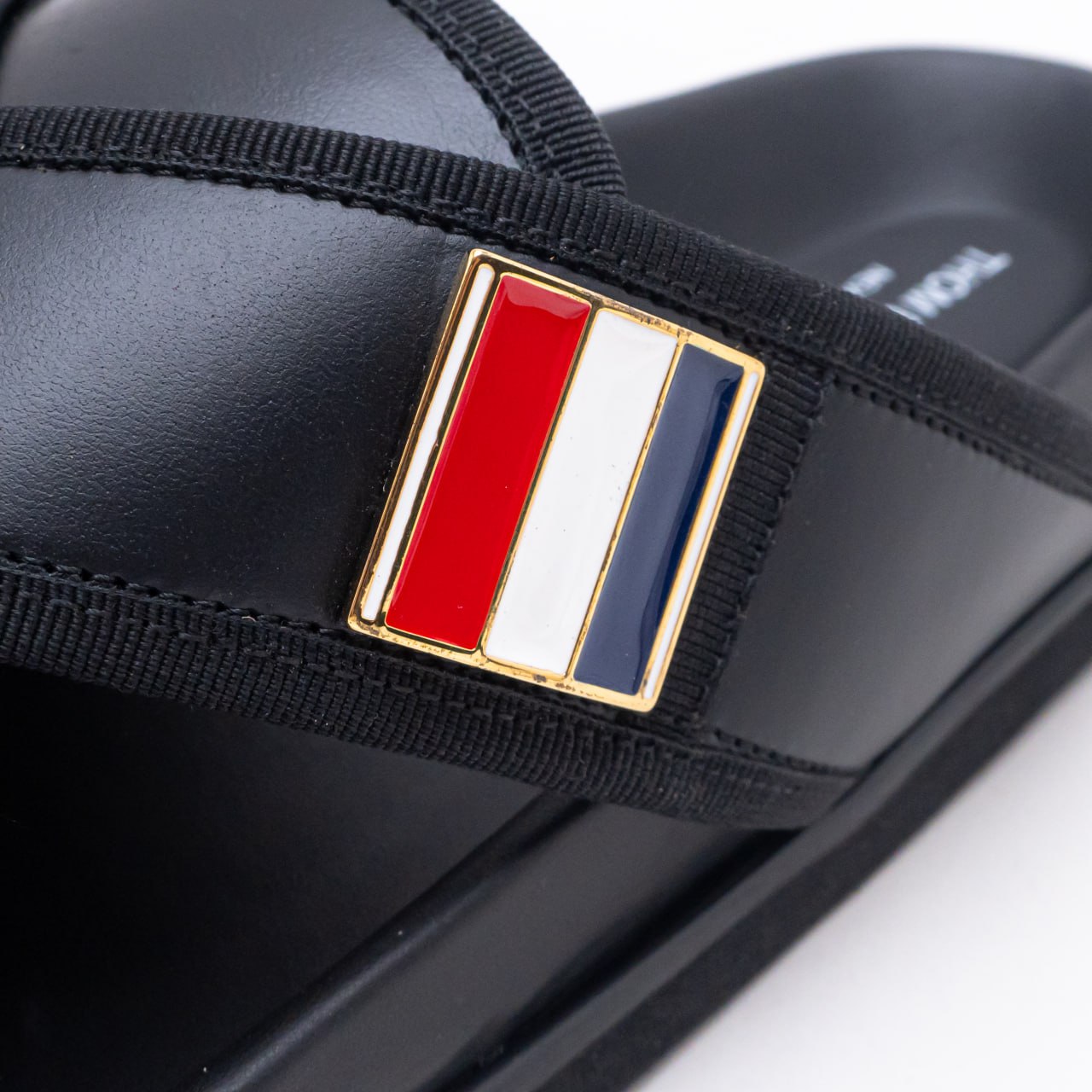 Thom Browne cross cross sandals w/RWB enamel buckle in vitello calf. Leather. 6product-MFL093A05584001-Xms-  main image 2