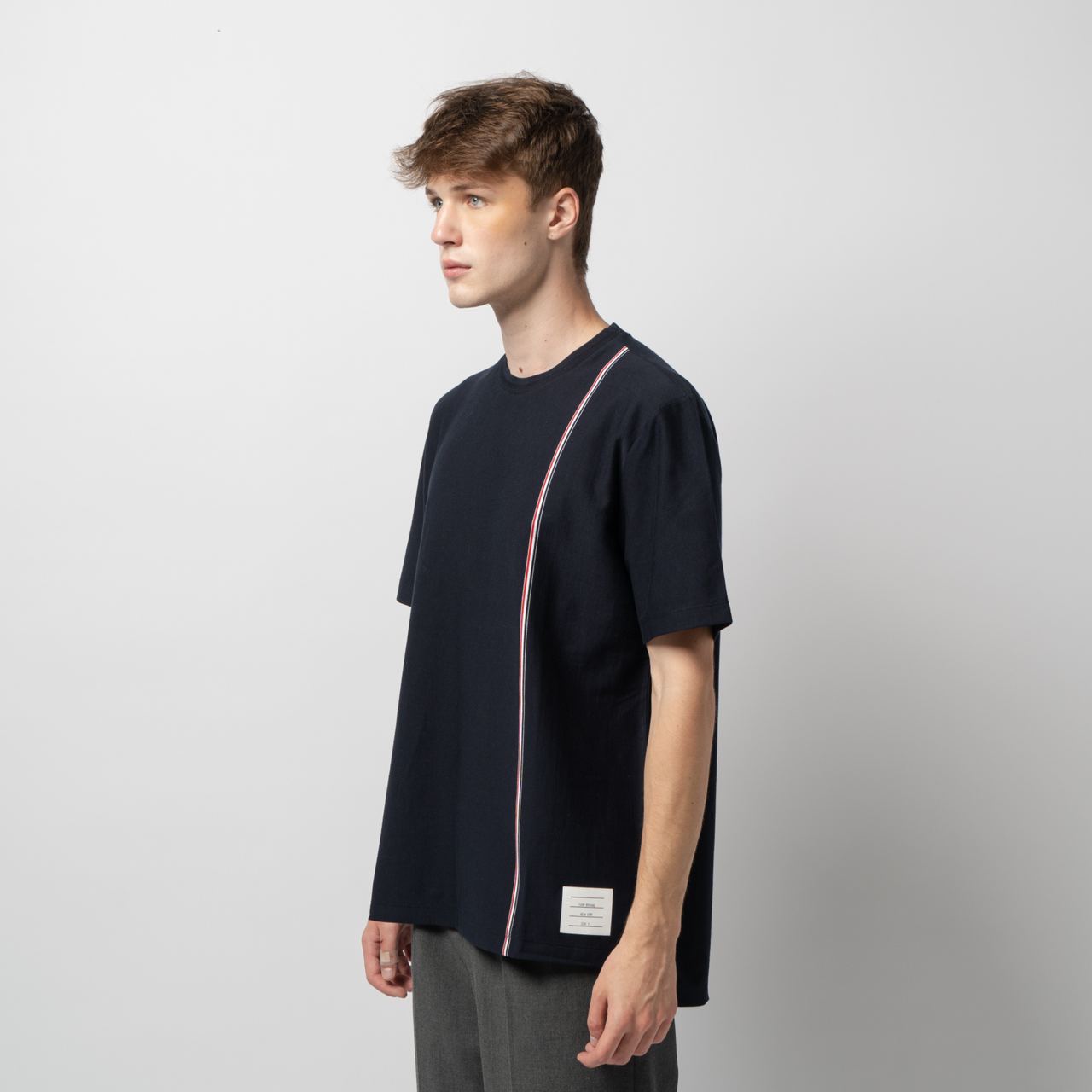 Thom Browne RWB Stripe at Front Left T-Shirt Blue – voilà.id