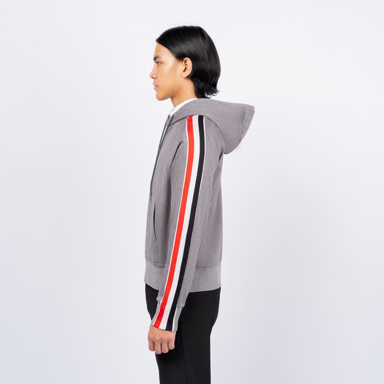 Thom Browne Interlocking RWB Stripe Hoodie Medium Grey –