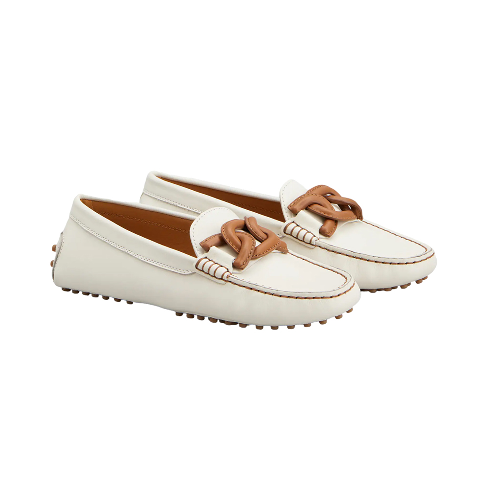 【TOD'S 】 Kate Leather Chain Detailed Gommino Driving Shoes Woman WHITE Kate Gommino Driving Shoes in Leather