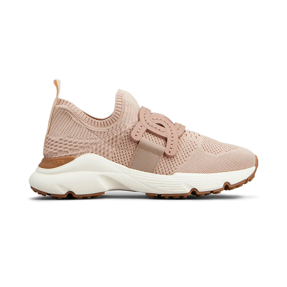 Tod's Chain Leather Accessory High-Tech Fabric Sneakers Pink