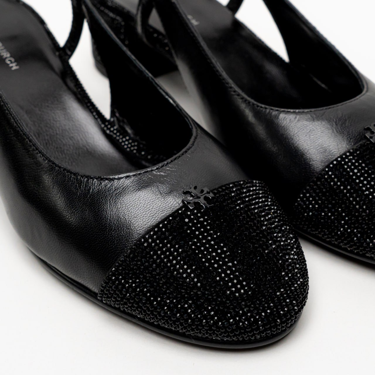 Tory Burch Cap-Toe Pave Slingback Heels Black –