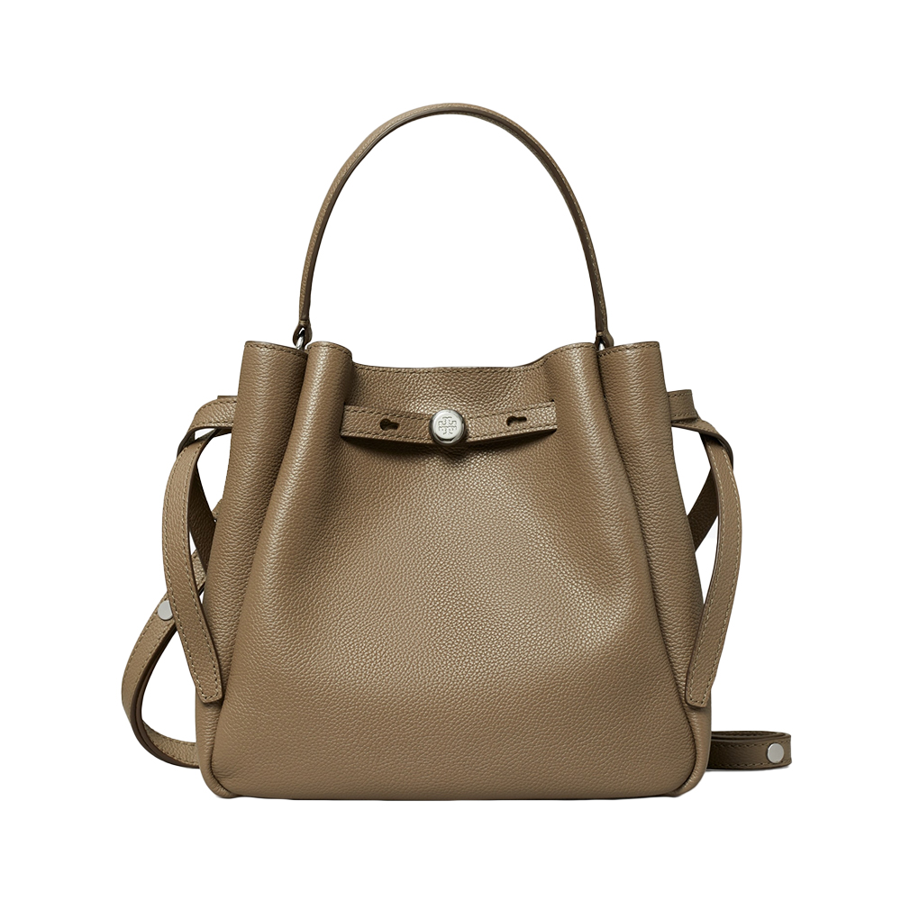 Tory Burch Romy Soft Pebbled Leather Bucket Bag Tiramisu