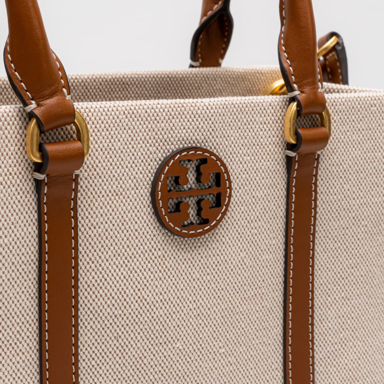 Tory Burch Blake Canvas Small Tote Bag Natural/Classic Cuoio 