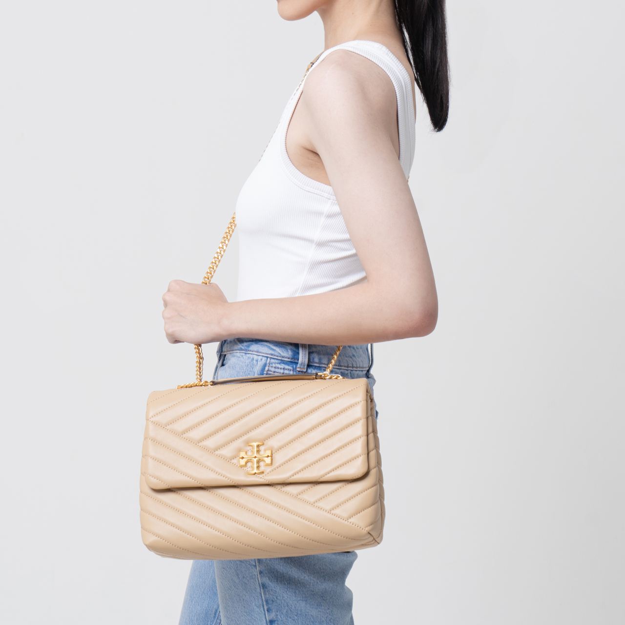 Tory Burch Kira Chevron Convertible Shoulder Bag Desert Dune