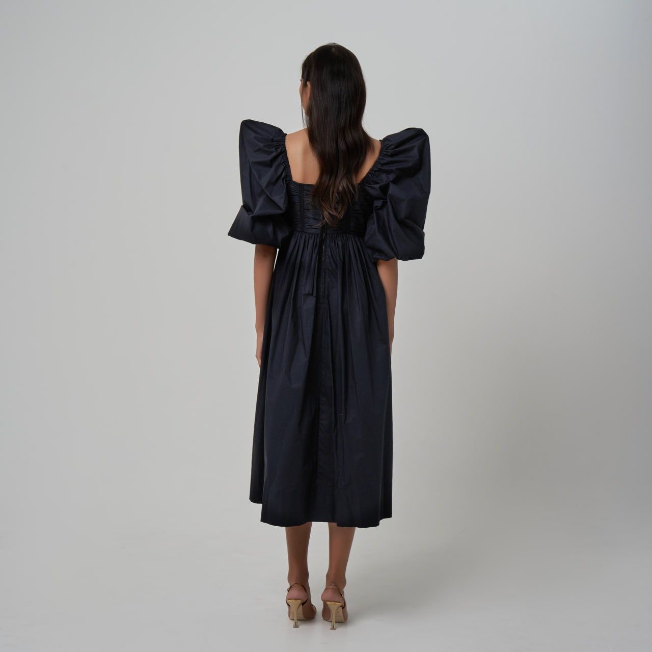 laubeblanc】Yoke Lace Volume Dress ブラック Yoke lace tiered dress