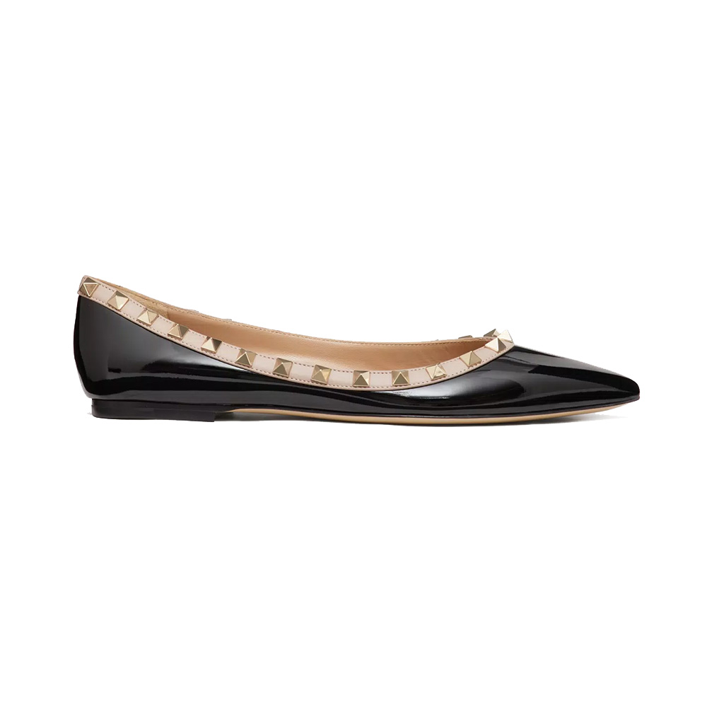 Valentino Garavani Rockstud Patent Leather Ballet Flat Black