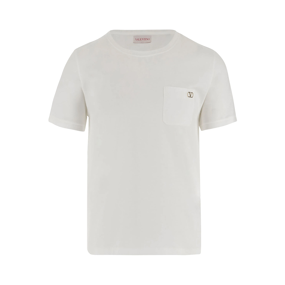 Valentino Garavani Logo Patch Plaque Cotton T-Shirt White
