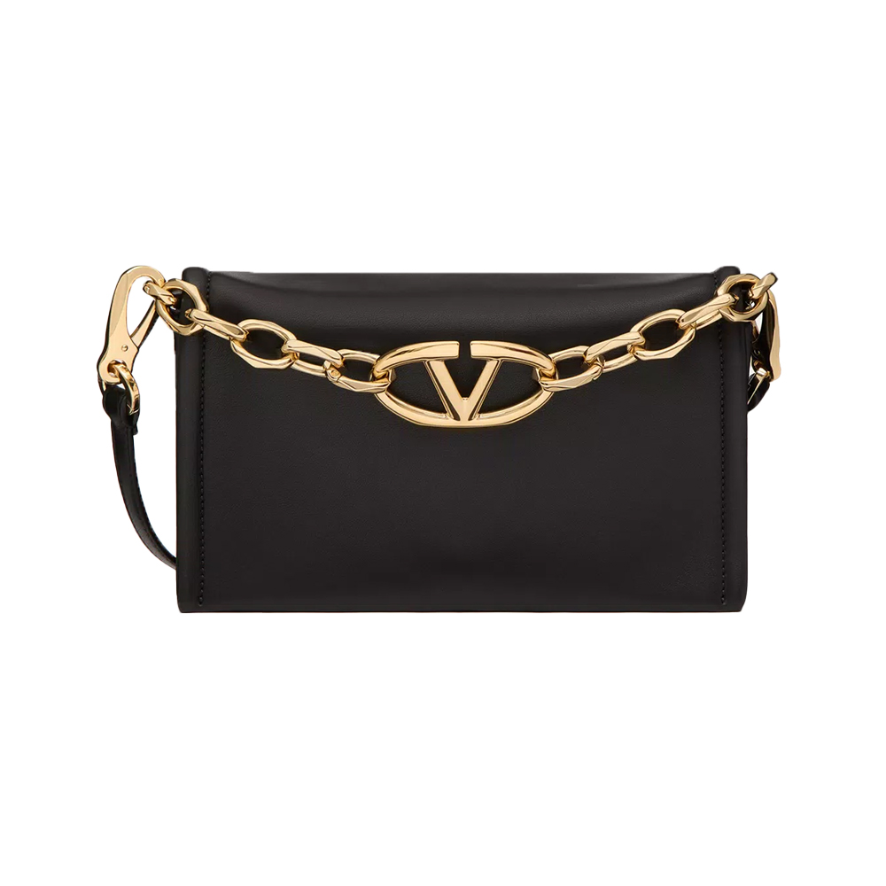 Valentino Garavani VLogo Chain Leather Clutch Bag Black