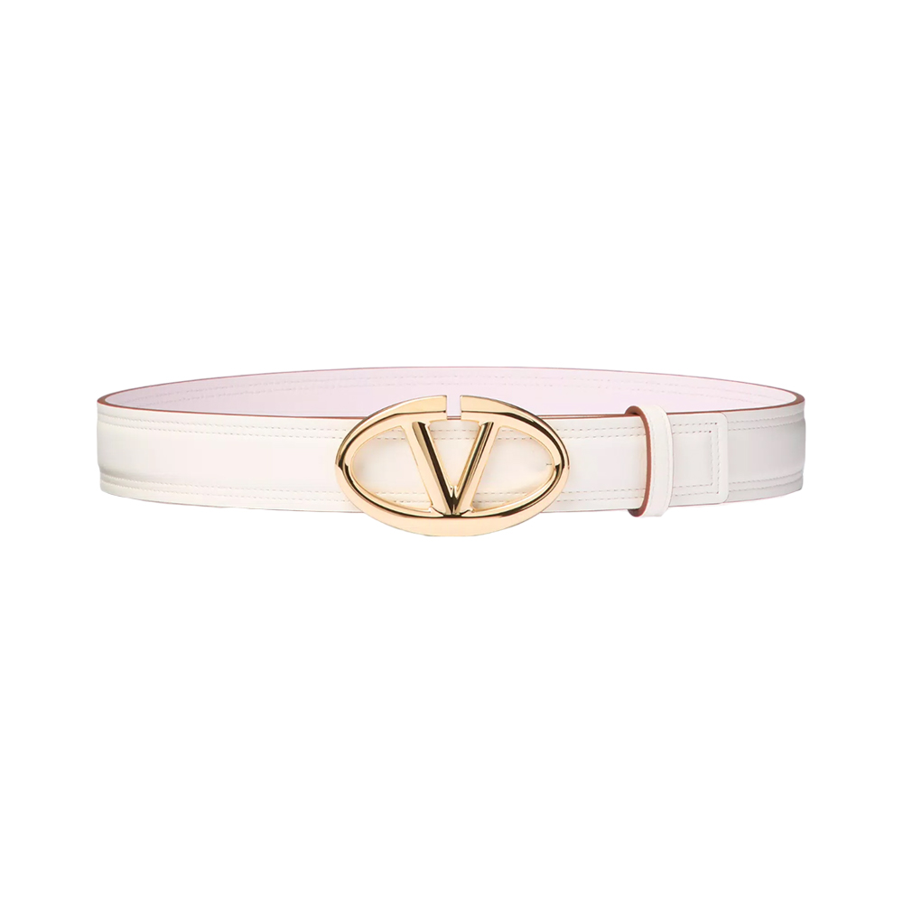 The Bold Edition Belt 30mm Brown White Calfskin Shiny Gold Buckle