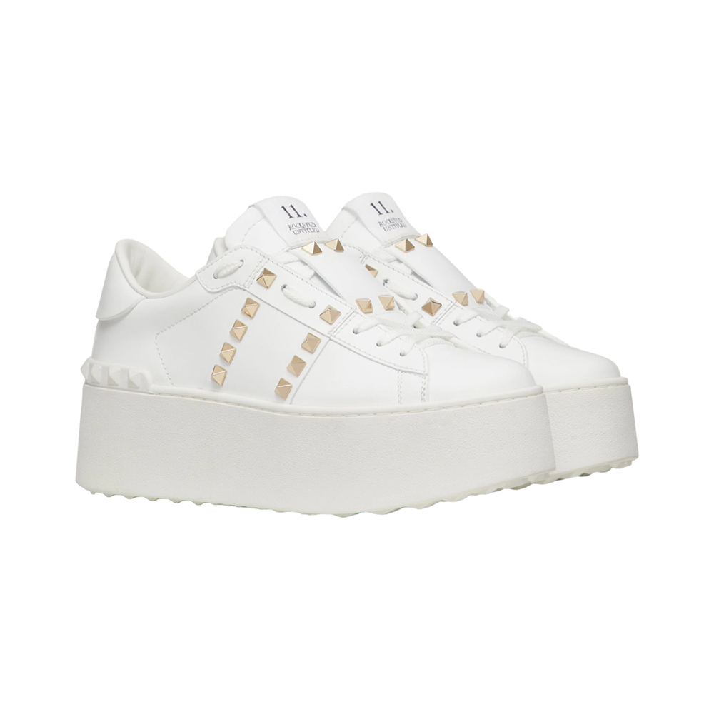 Valentino Garavani Flatform Rockstud Untitled Sneakers in Calfskin