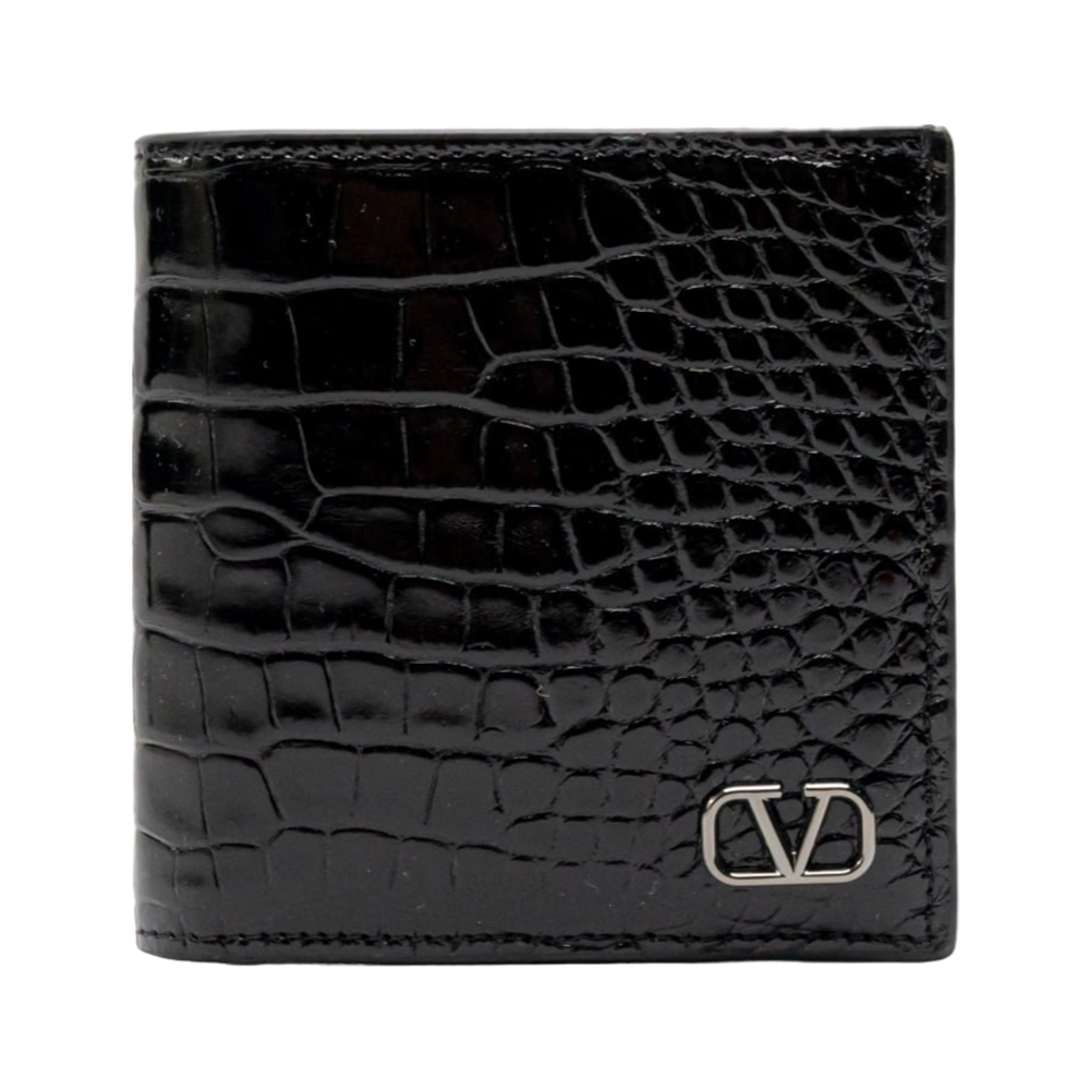 【VALENTINO GARAVANI】Black bi-fold Vlogo wallet with clip Men Unisex Authentic Valentino Garavani Rockstud Logo Bifold