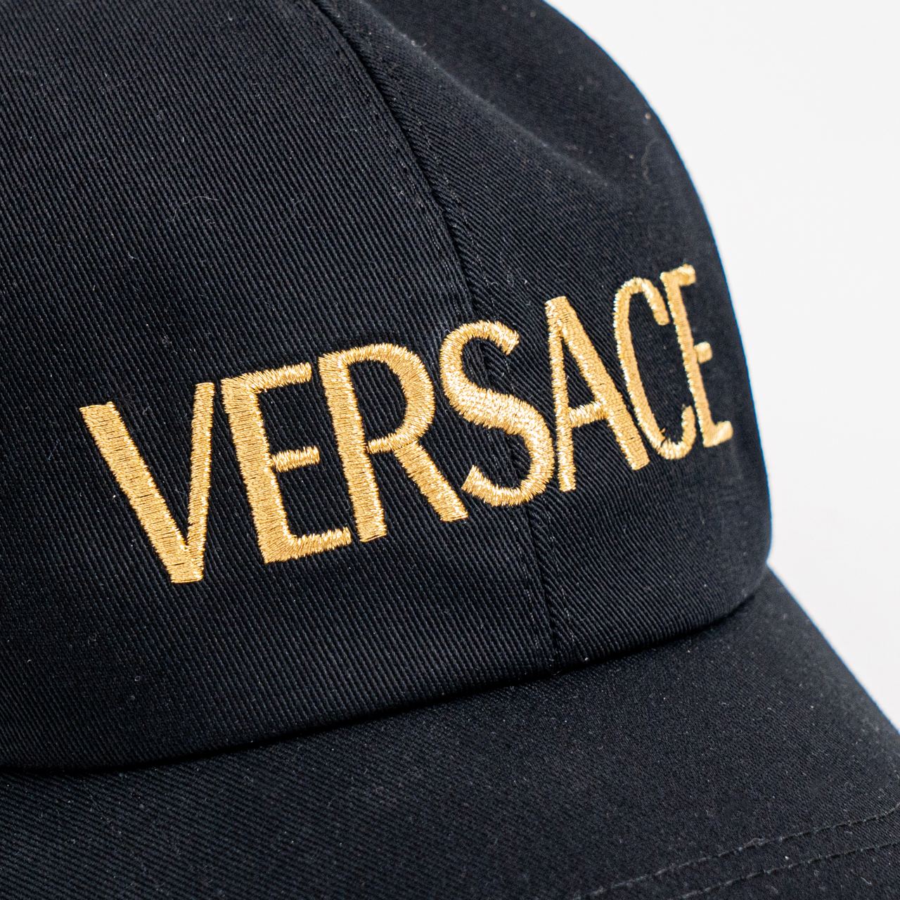 Versace Embroidered Logo Baseball Cap Black Gold – voilà.id