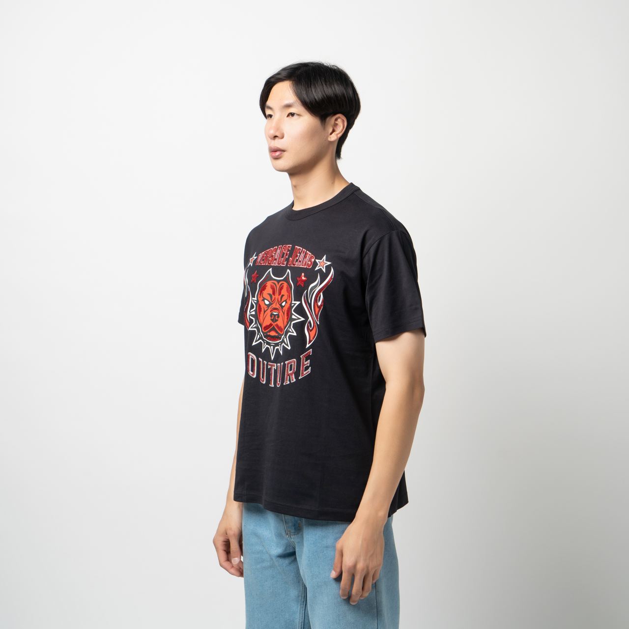 Versace Bulldog Mascot with Sequin-Embellished T-Shirt Black