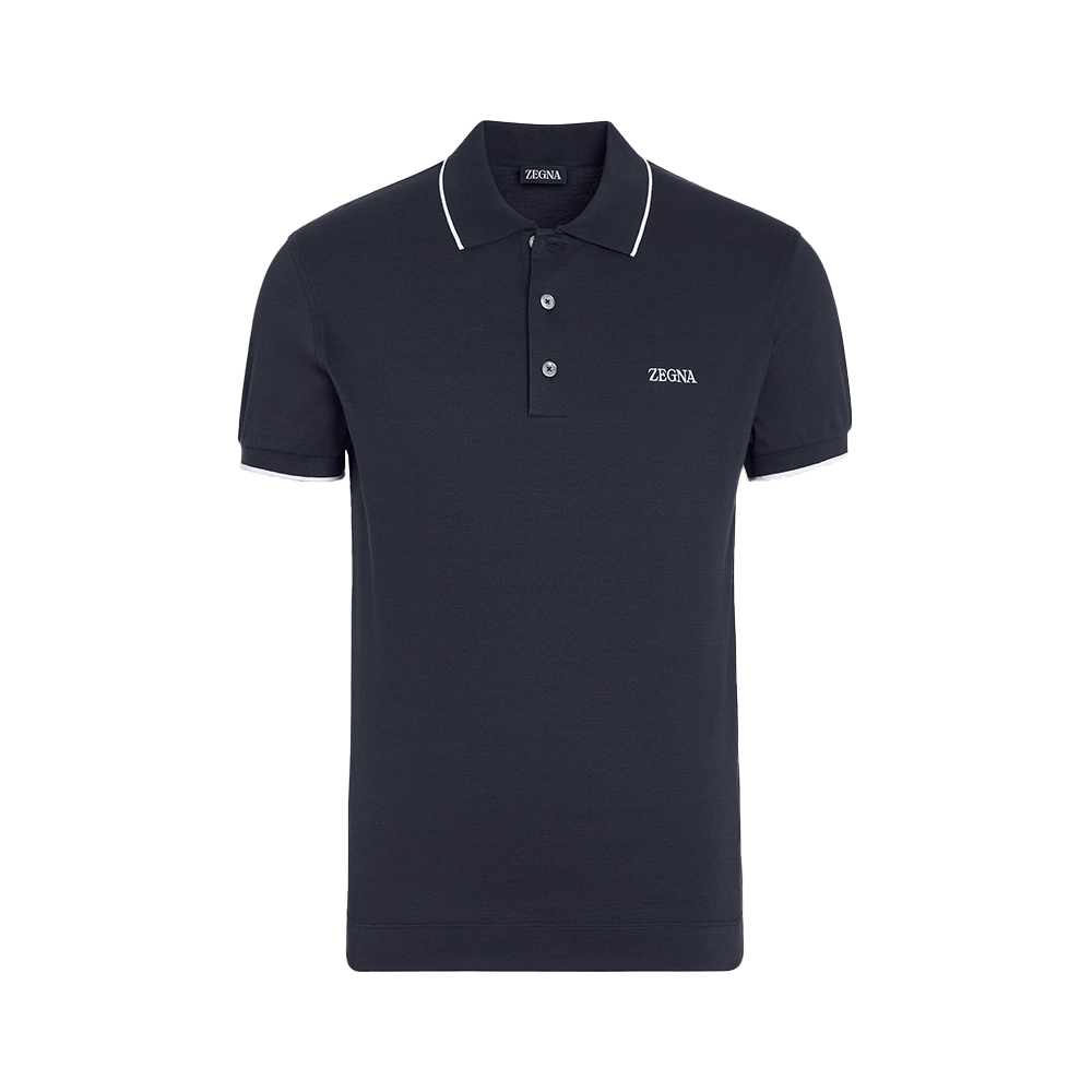 Zegna Stretch Cotton Polo Shirt Navy Blue – voilà.id