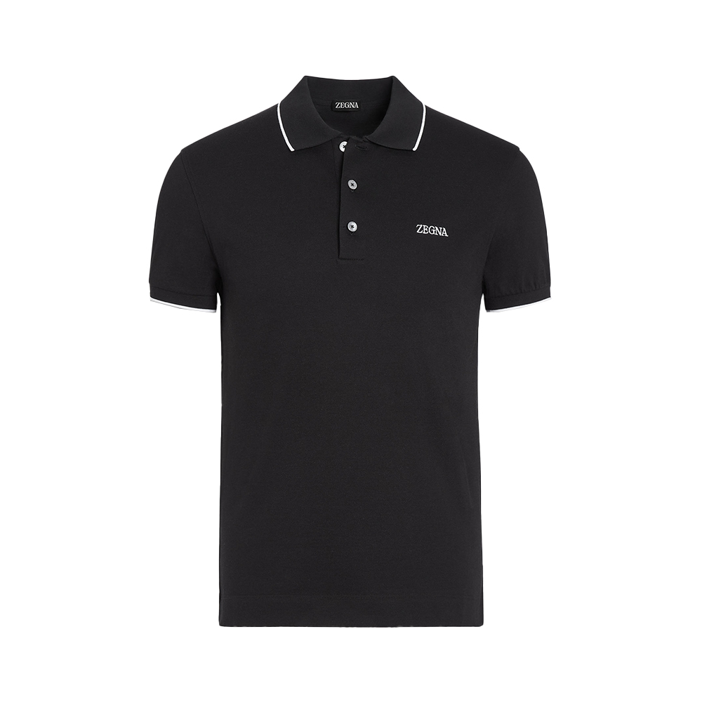 Zegna Stretch Cotton Polo Shirt Black – voilà.id