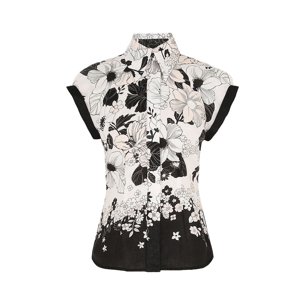 Zimmermann Pop Short Sleeve Shirt Ivory Black Floral – voilà.id