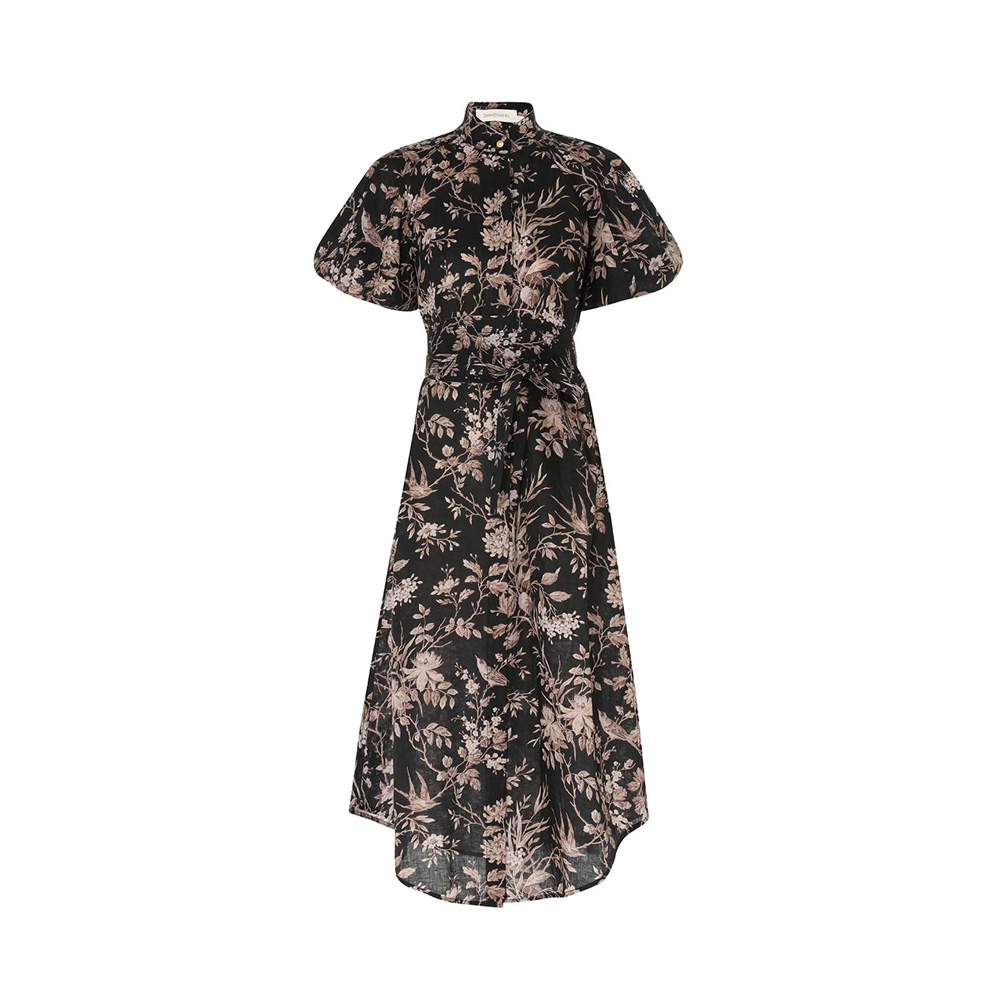 ワンピース ZIMMERMANN Woman Dress Black 3227DSS251 BLCR Crush Tie Neck Billow Dress Black/Cream Dot Online | Zimmermann