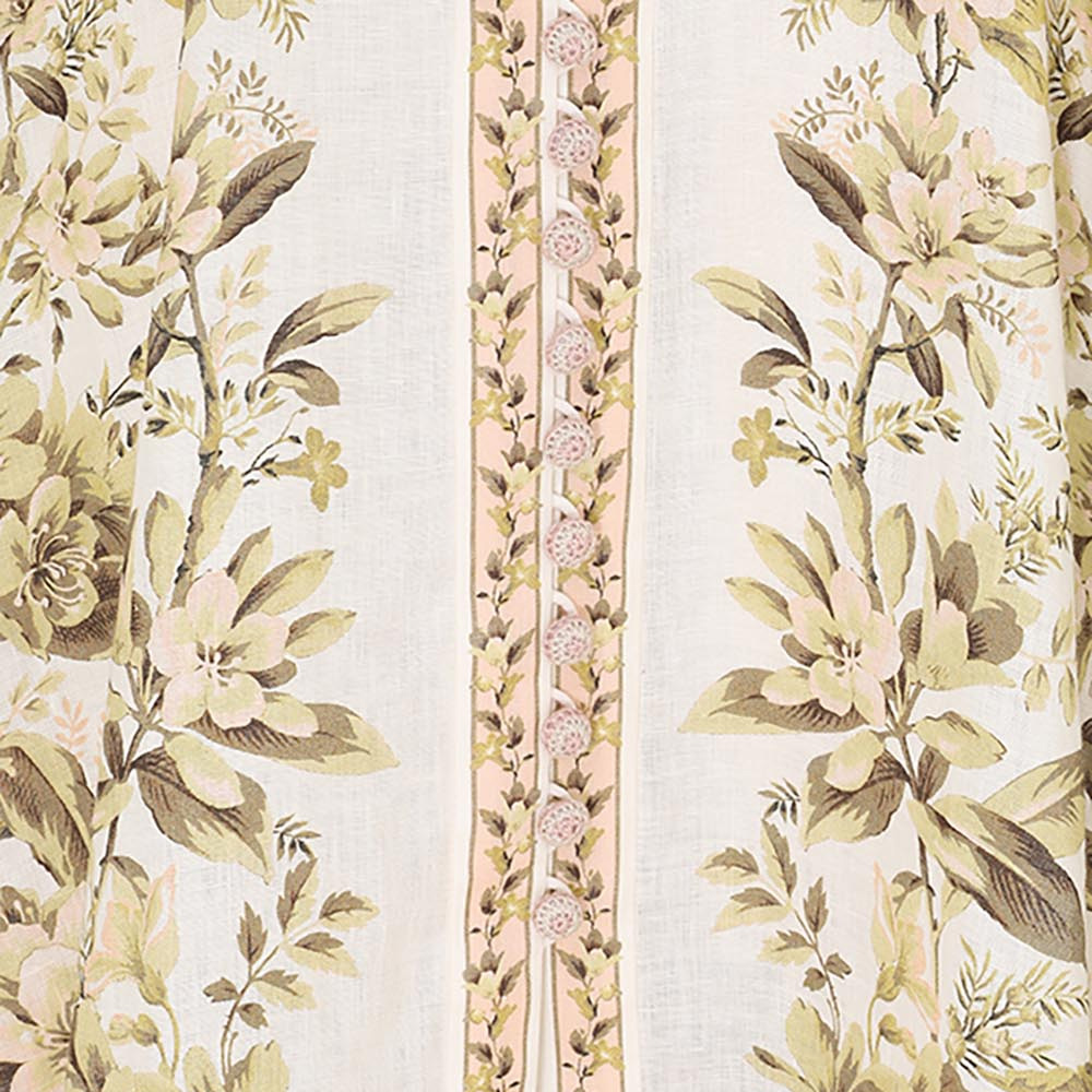 Zimmermann Golden Buttoned Midi Dress Sage Toile Floral  voil.id