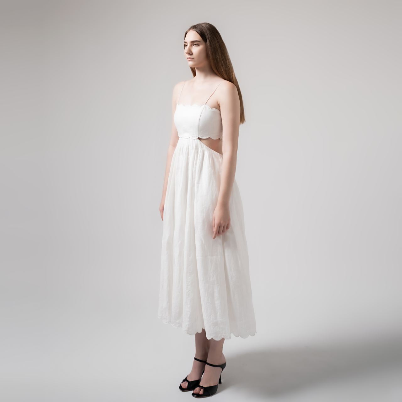 Zimmermann Jude Scallop Midi Dress Ivory  voil.id