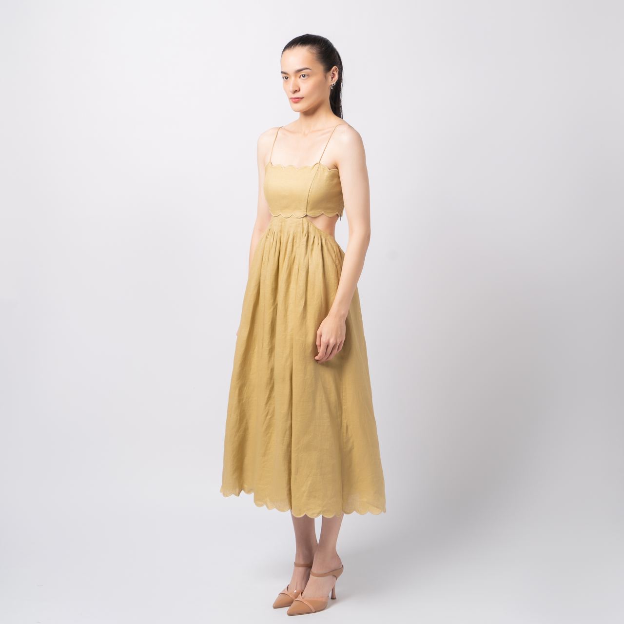 linen dress greece Greek Archaic Kori Midi Linen Dress