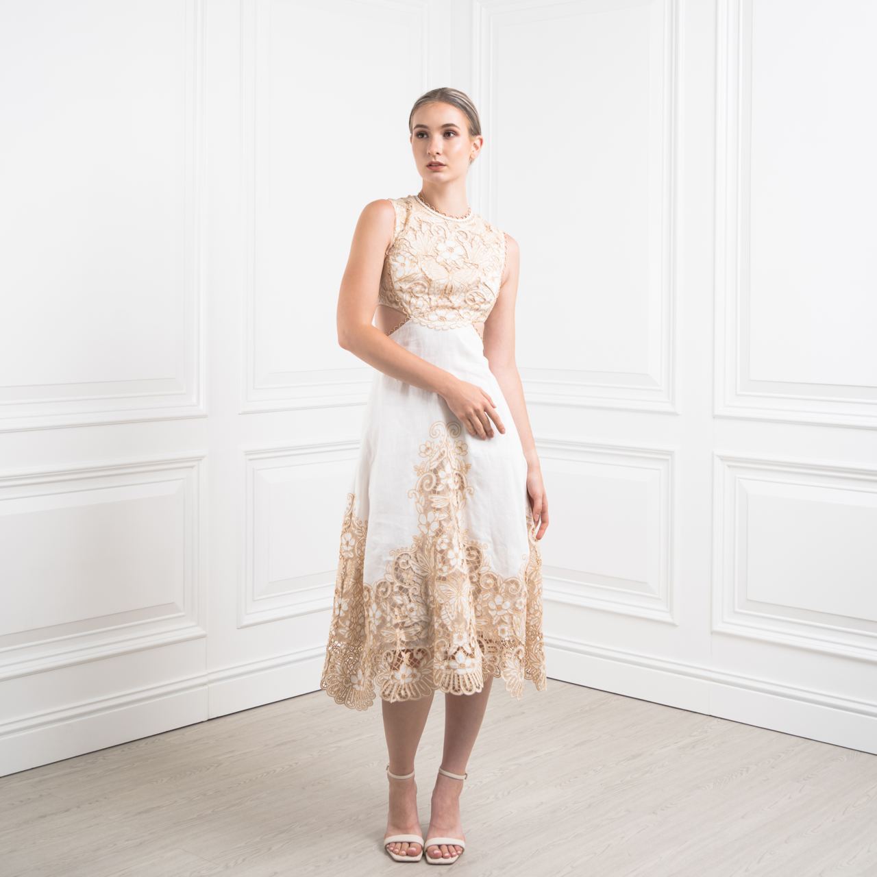 Zimmermann Jeannie Embroidered Yoke Midi Dress Ivory – voilà.id